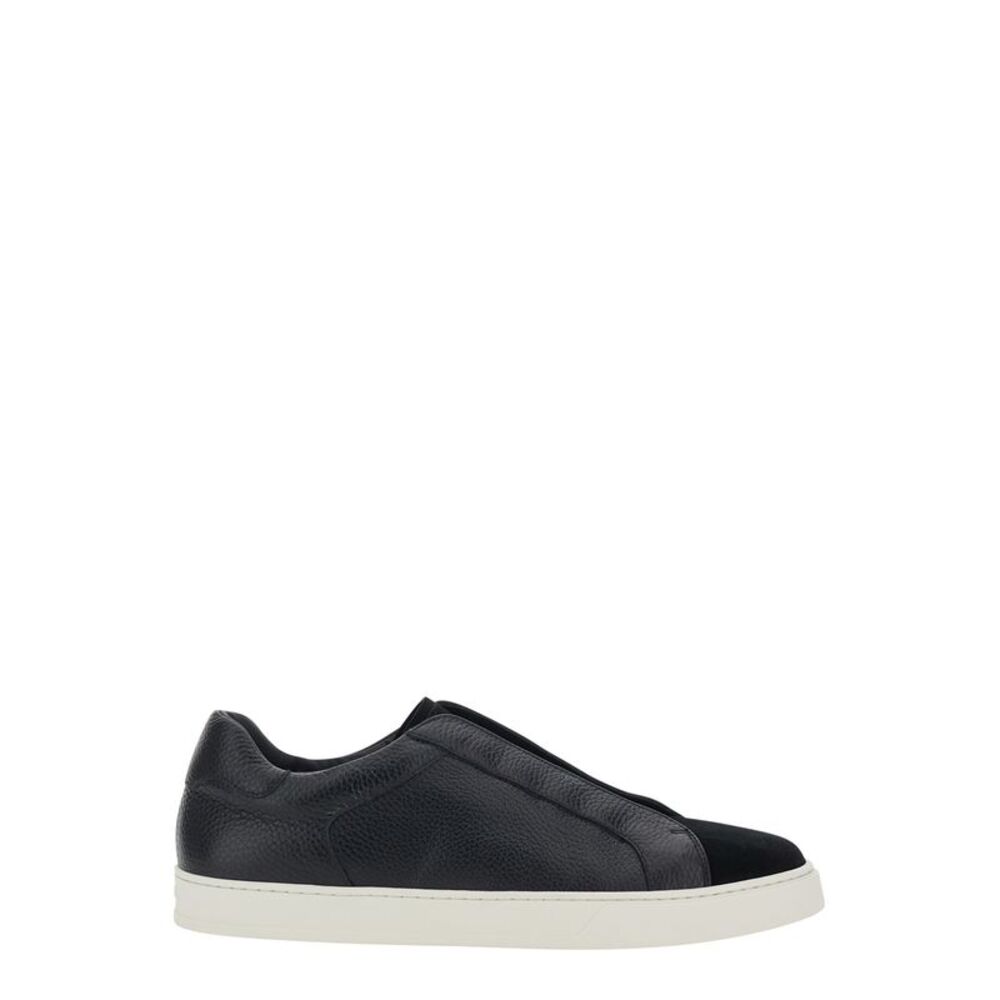 Doucal's Men 'Spencer' Black Low Top Sneakers With Slip-On Design In Leather Men